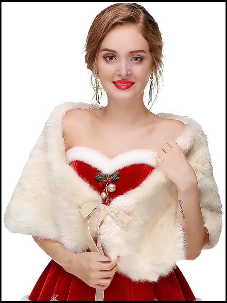 Faux Fur Shawl Elegant Bridal Wrap Wedding Stole Boho Chic Evening Wear